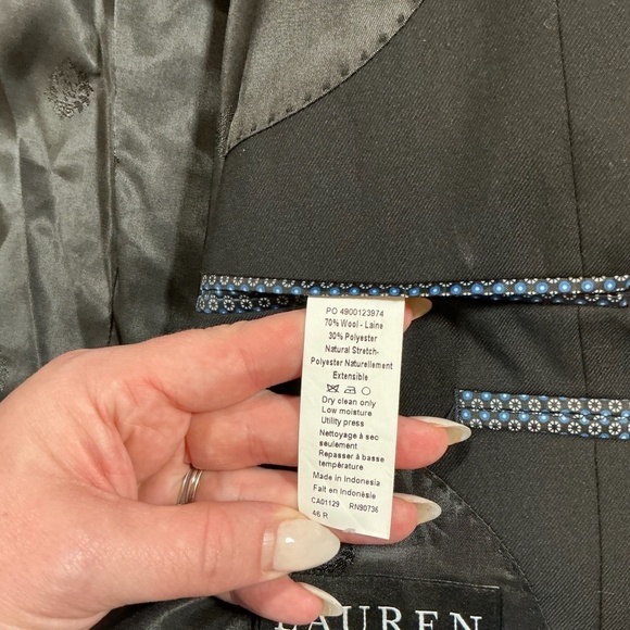 Lauren Ralph Lauren Black Two-Button Stretch Blazer Jacket Men’s 46R - Picture 5 of 5